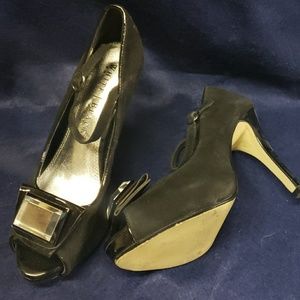 Black Suede Open Toe Heels